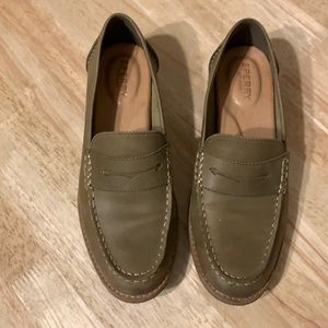 Sperry leather olive green loafers